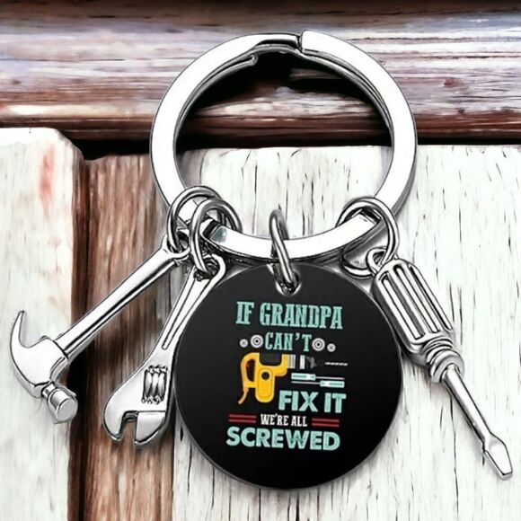 Grandpa Keychain Stainless Steel Hammer Screwdriver Wrench Pendant Key - Picture 1 of 3